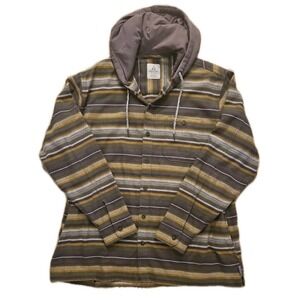 Ascend Bass Pro Button Up Hoodie Stripes MENS XL Flannel Shacket Sweater